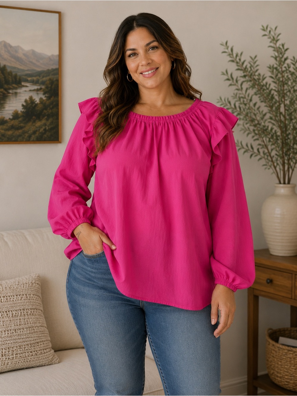 LOFT Ruffle-Shoulder Peasant Top